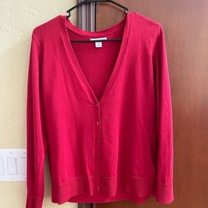 Bright red buttoned cardigan